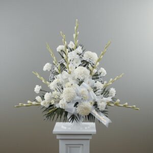 White basket of flowers