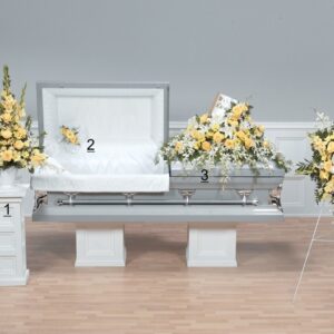 Yellow & White Open Casket Tribute with Orchids