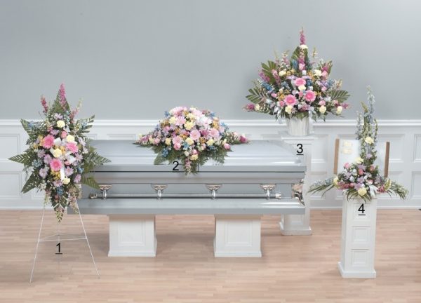blue floral tribute for a baby or infant funeral