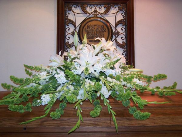 White Oriental Lily bereavement Casket Spray