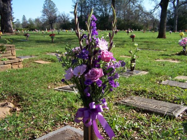 beautiful purple graveside placement