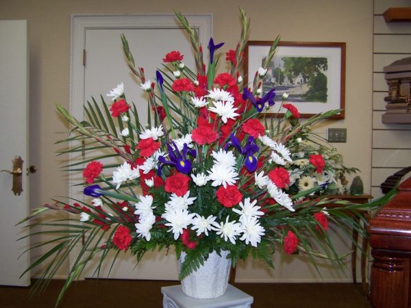 Traditional red white and blue flower Basket